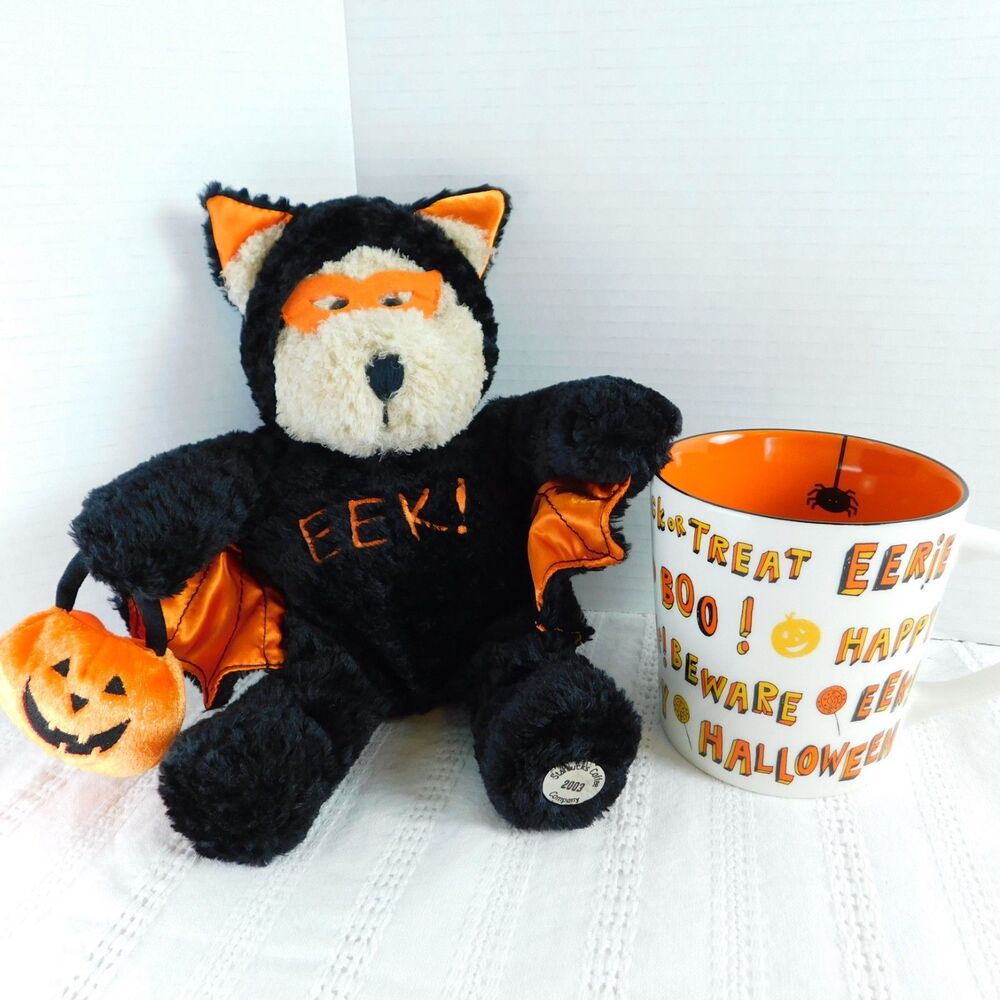Starbucks Halloween Coffee Mug & Bearista Bear Lot Pumpkin Spider Bat Eek 16 oz